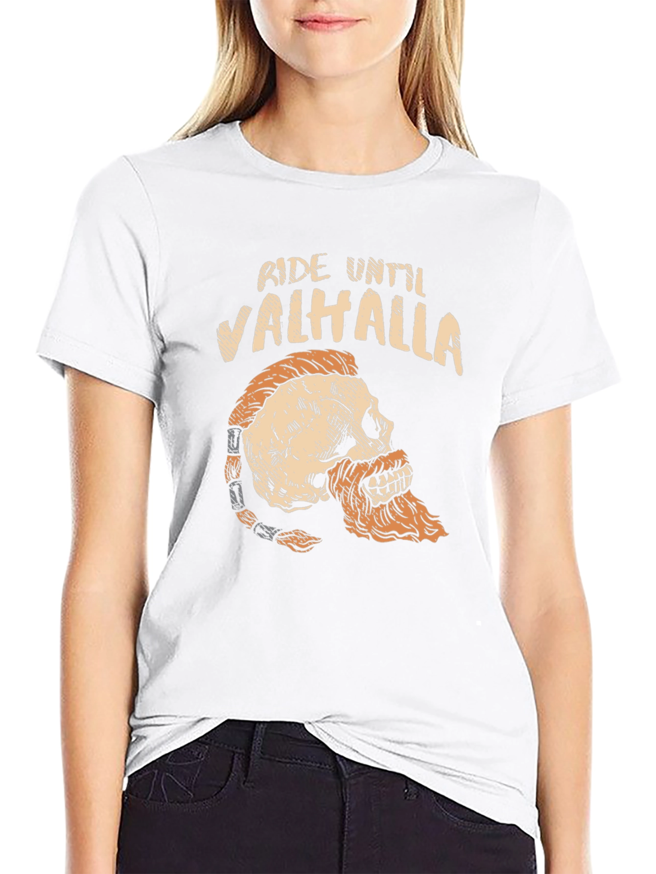 Ride Until Valhalla Skull Viking Graphic T-Shirt