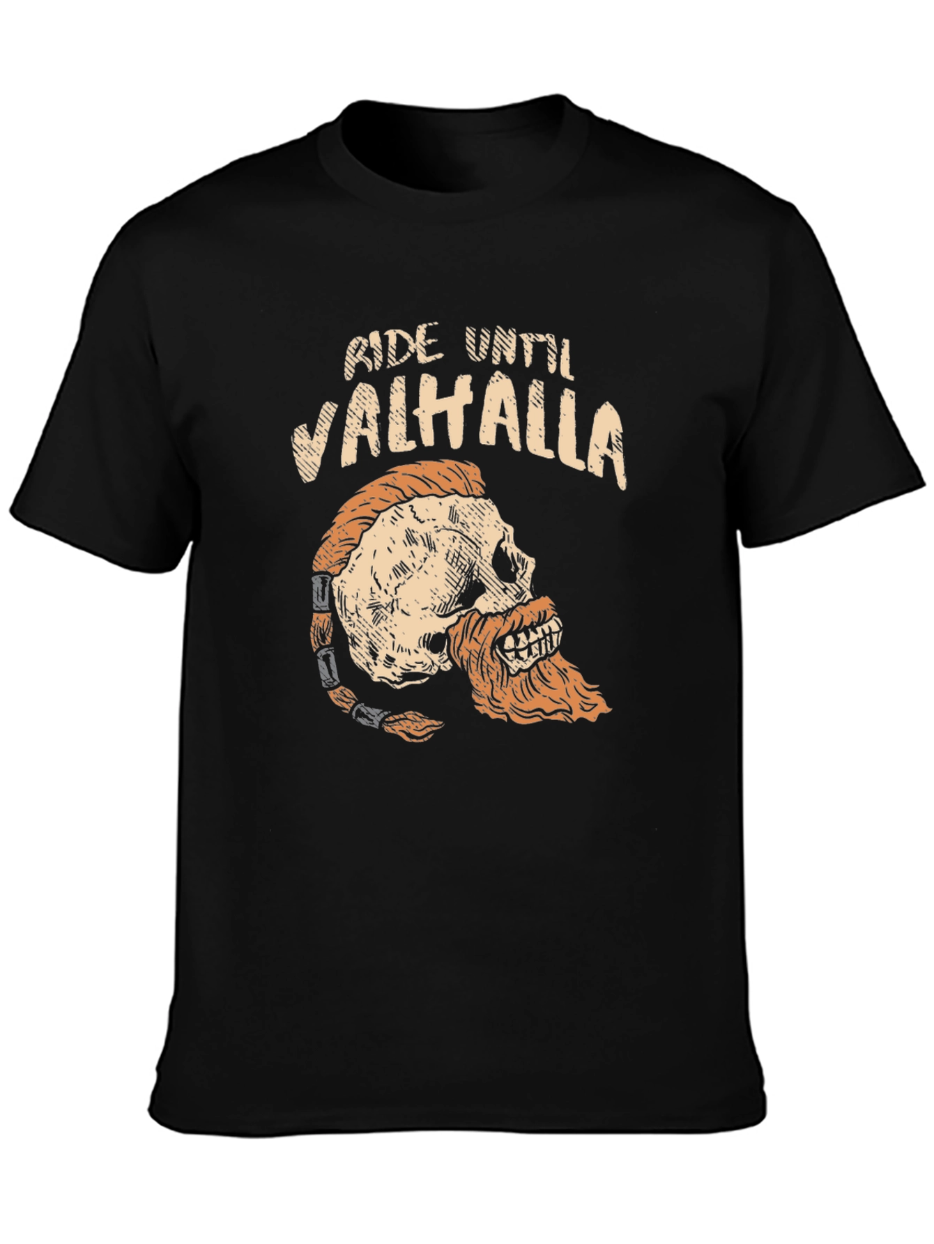 Ride Until Valhalla Skull Viking Graphic T-Shirt