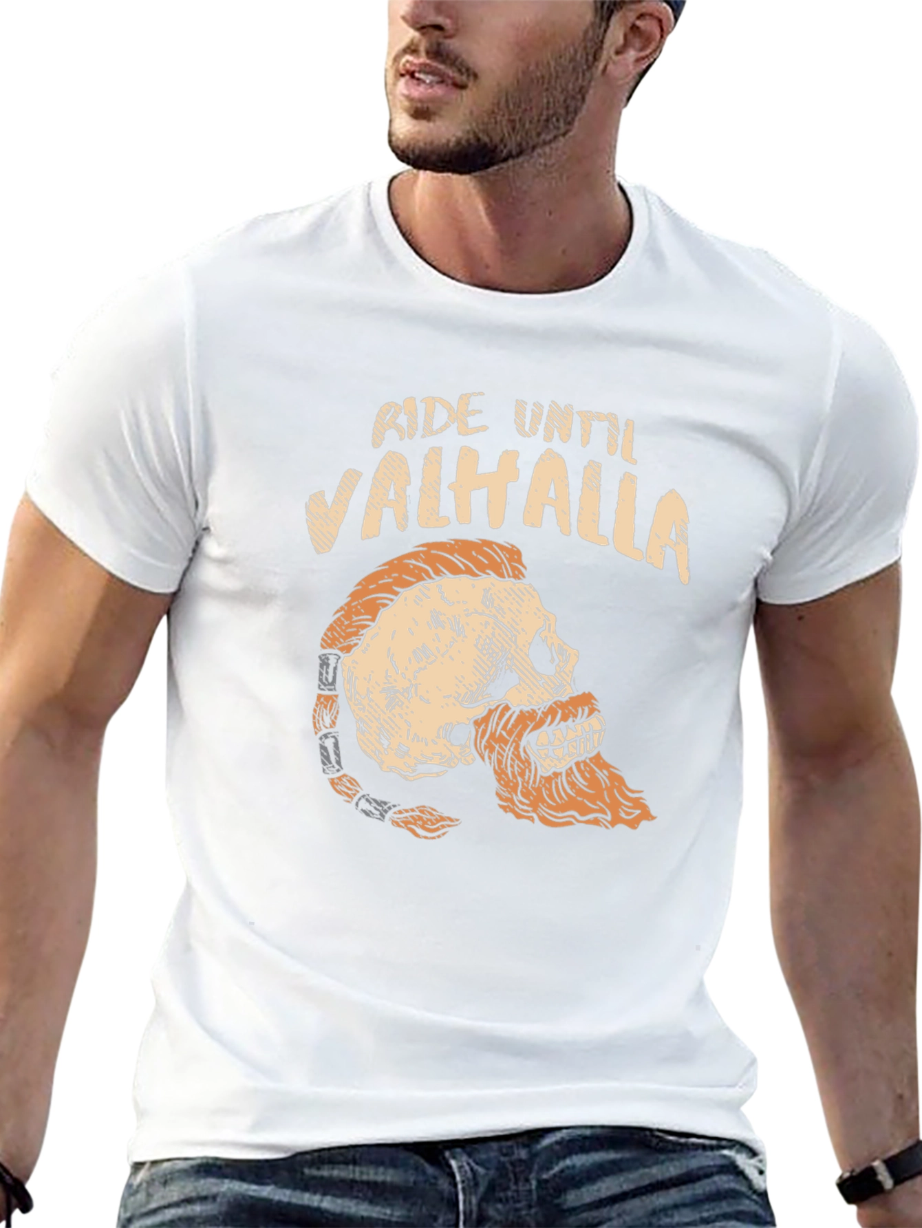 Ride Until Valhalla Skull Viking Graphic T-Shirt