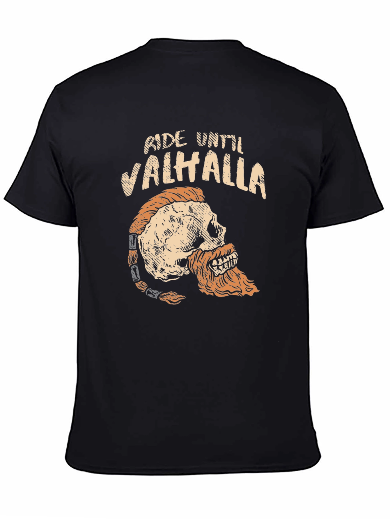 Ride Until Valhalla Skull Viking Graphic T-Shirt