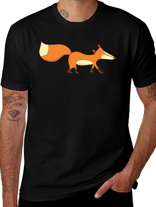Cartoon Fox Graphic Print Mens Black T-Shirt