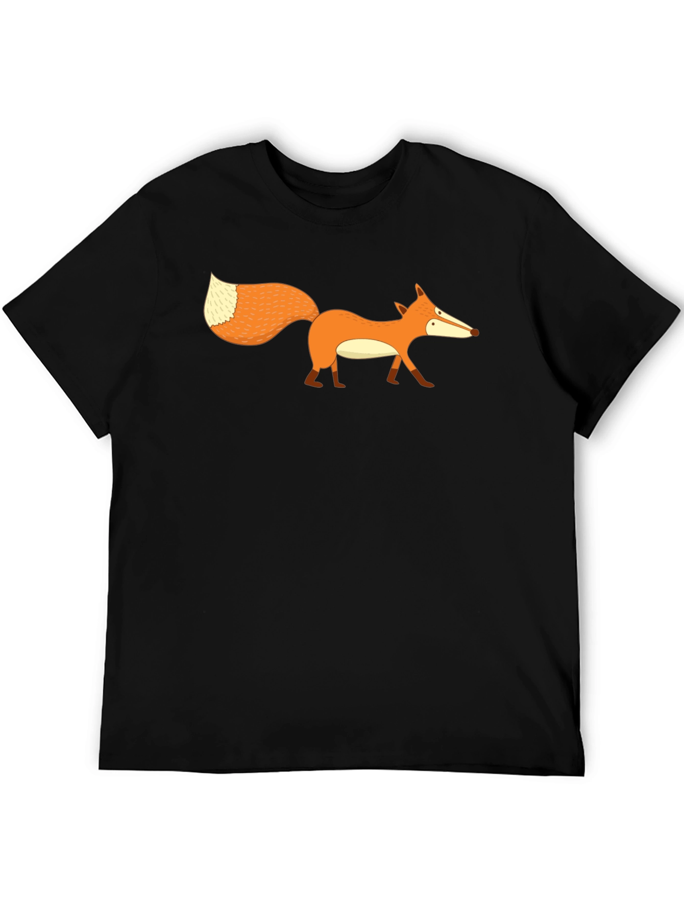 Cartoon Fox Graphic Print Mens Black T-Shirt