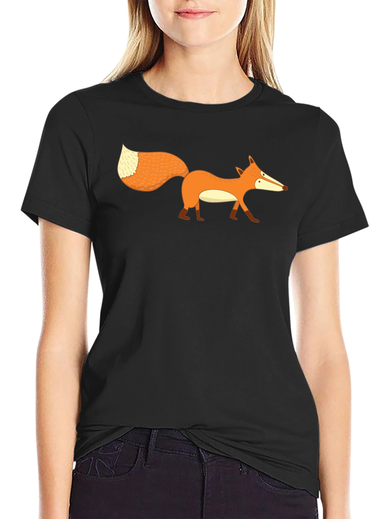 Cartoon Fox Graphic Print Mens Black T-Shirt