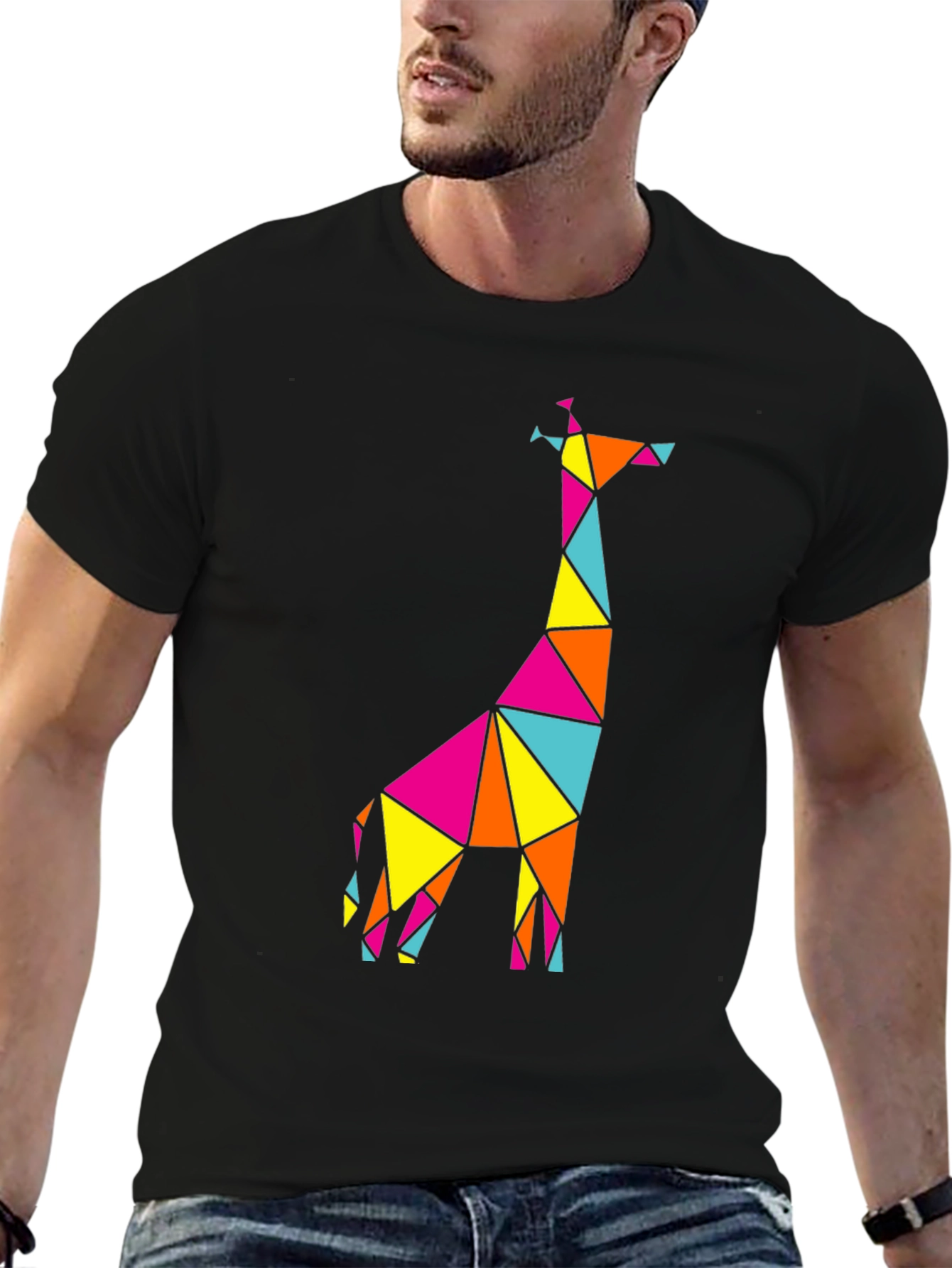 Geometric Giraffe Graphic Tee - Mens Black T-Shirt