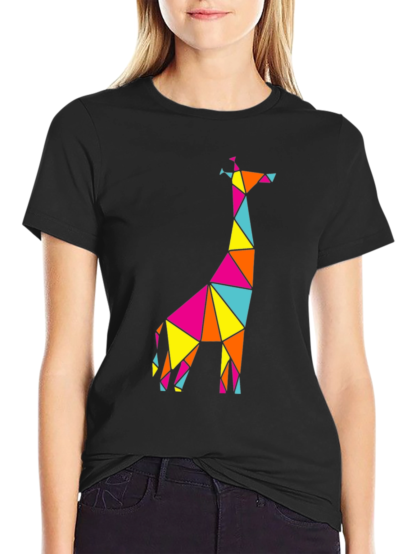 Geometric Giraffe Graphic Tee - Mens Black T-Shirt