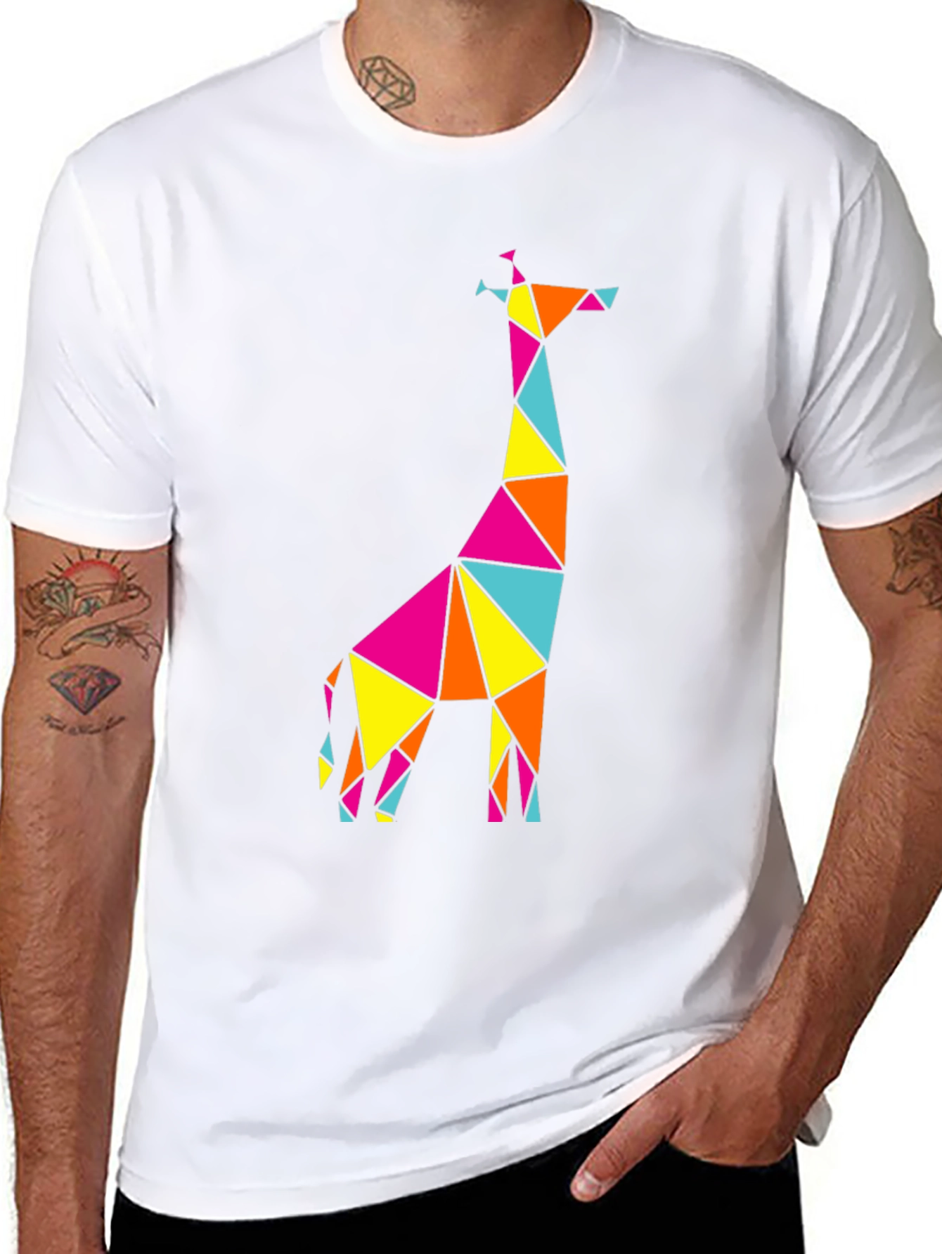 Geometric Giraffe Graphic Tee - Mens Black T-Shirt