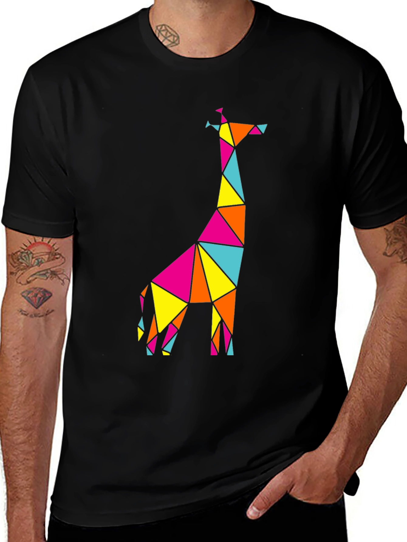 Geometric Giraffe Graphic Tee - Mens Black T-Shirt