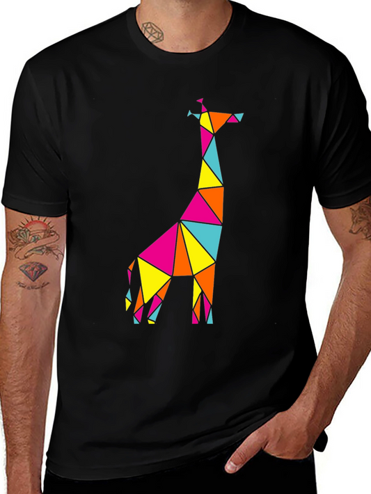 Geometric Giraffe Graphic Tee - Mens Black T-Shirt
