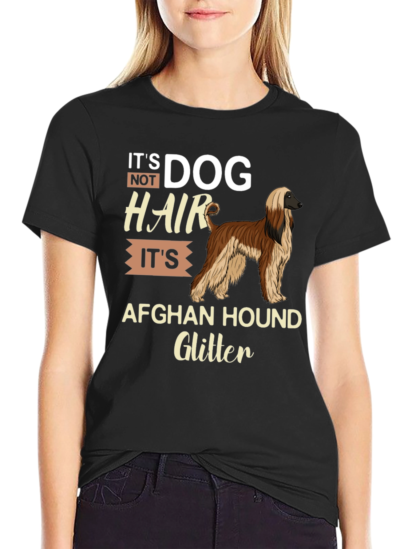Dog Hair Afghan Hound Glitter T-Shirt