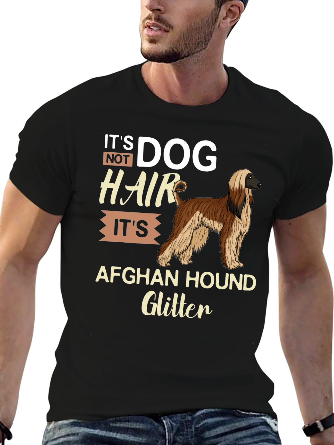 Dog Hair Afghan Hound Glitter T-Shirt