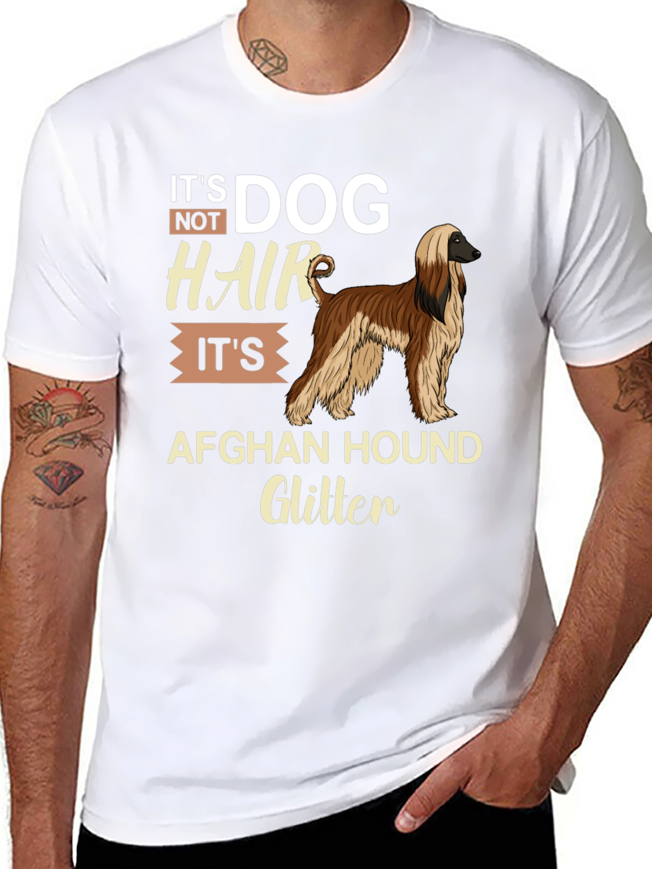 Dog Hair Afghan Hound Glitter T-Shirt