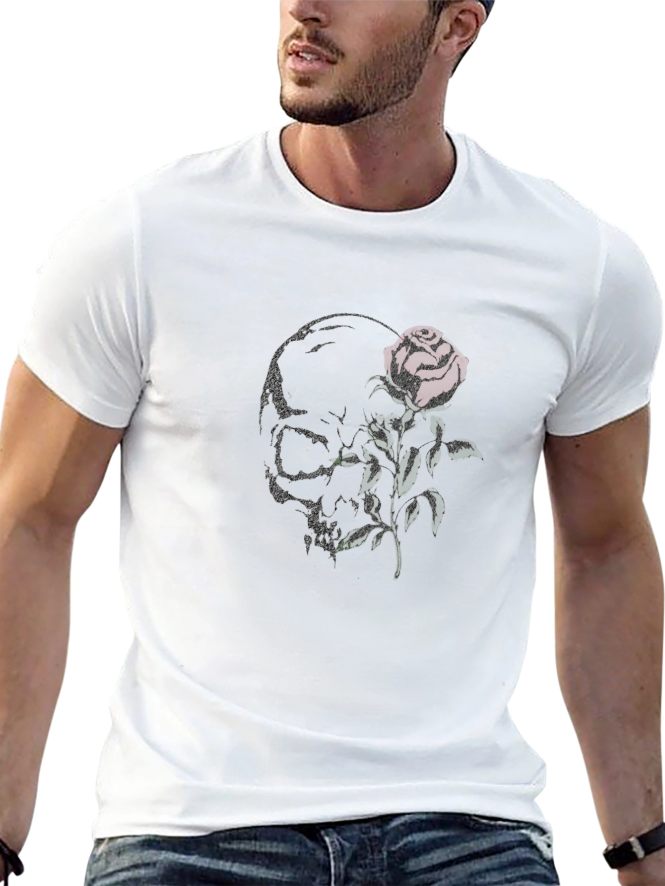 Skull and Rose Graphic Print T-Shirt