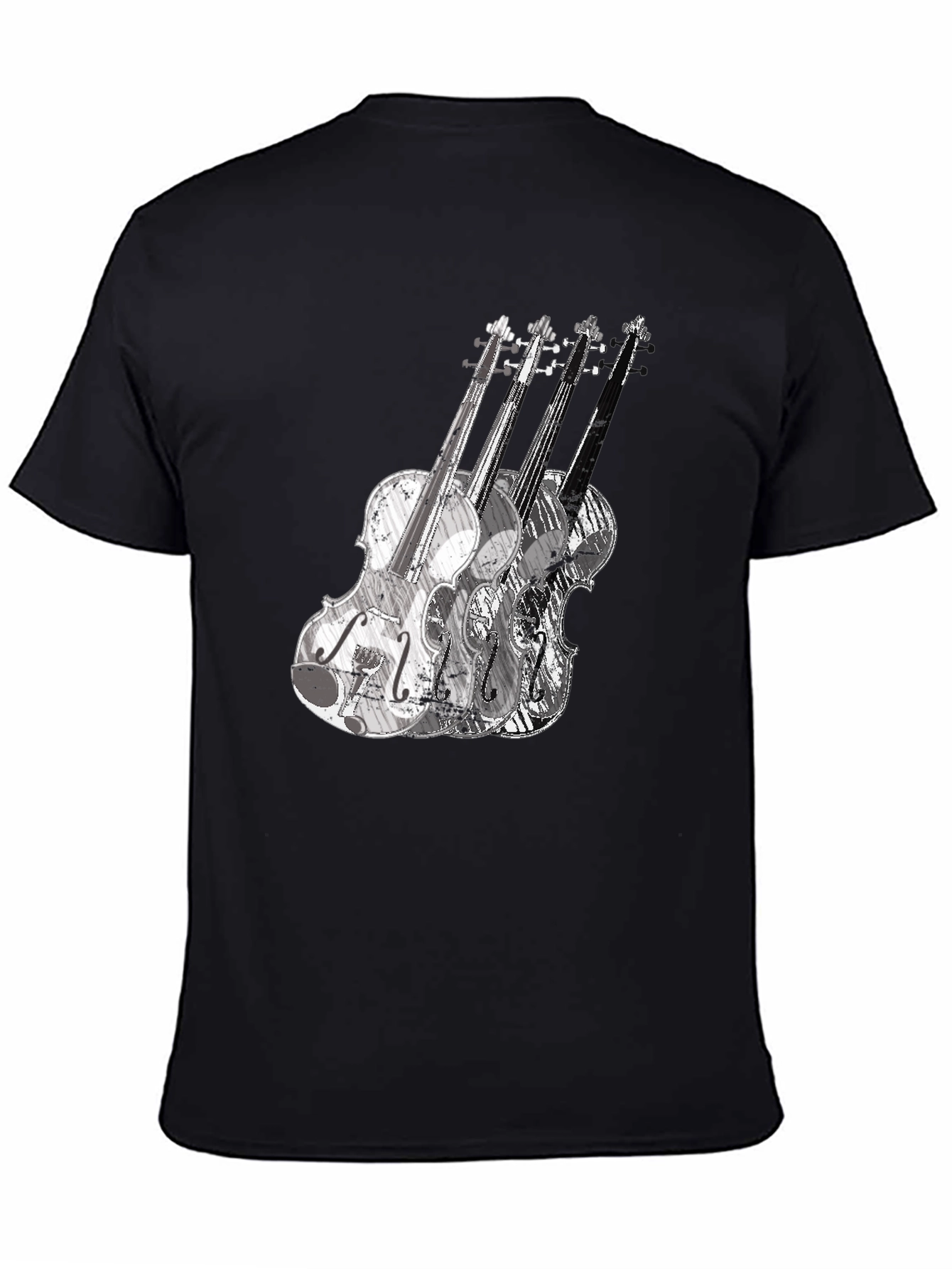 Musical Violin Graphic Tee - Black Crew Neck T-Shirt