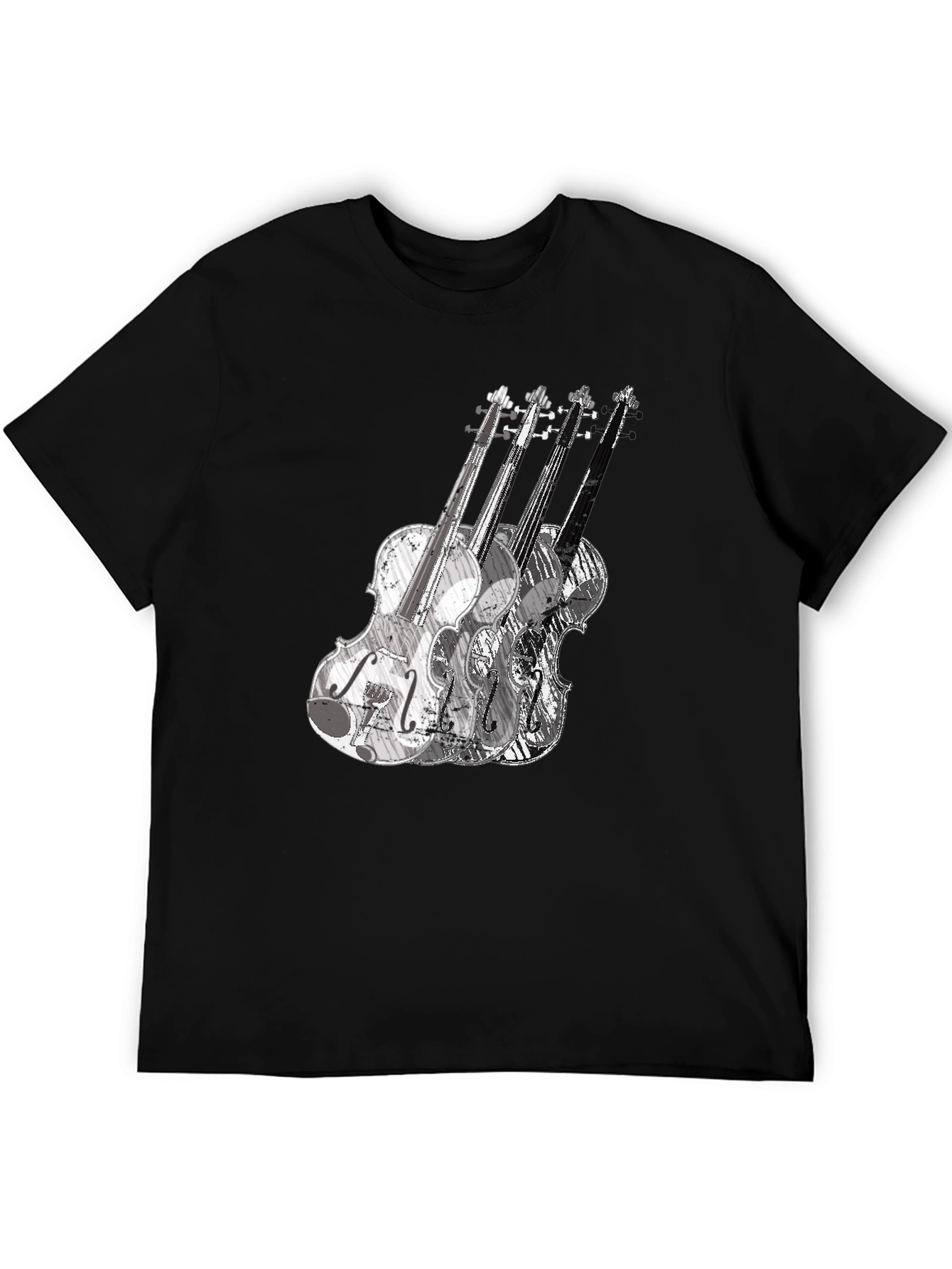 Musical Violin Graphic Tee - Black Crew Neck T-Shirt