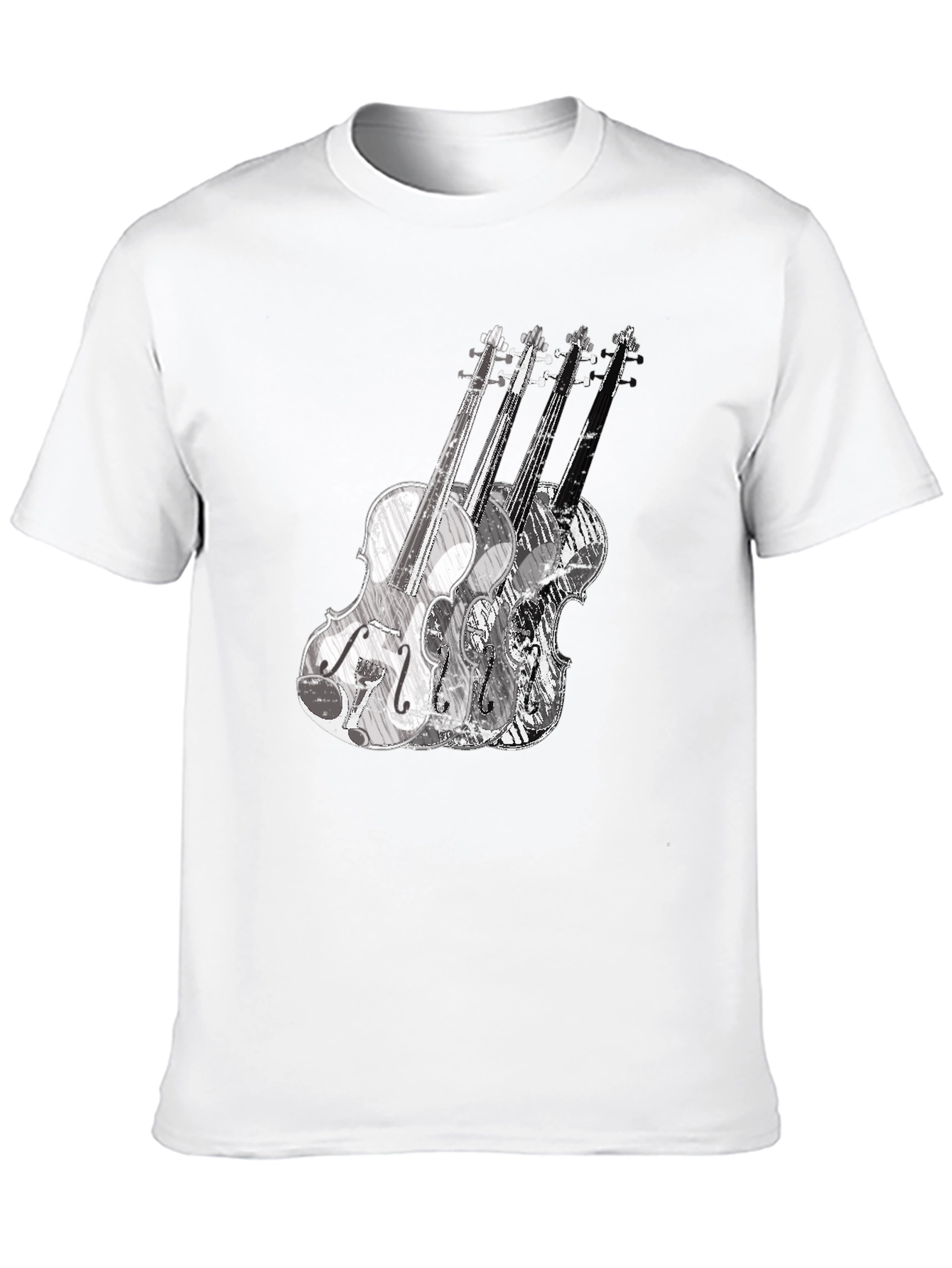 Musical Violin Graphic Tee - Black Crew Neck T-Shirt