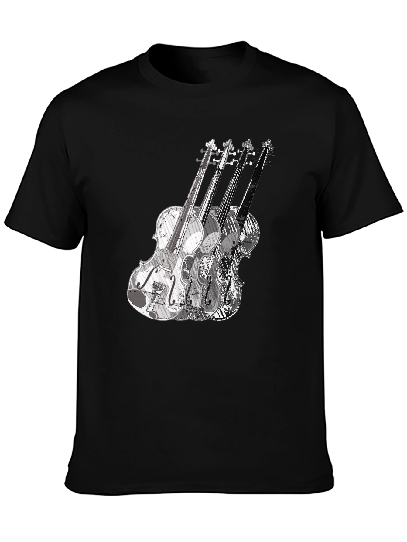 Musical Violin Graphic Tee - Black Crew Neck T-Shirt