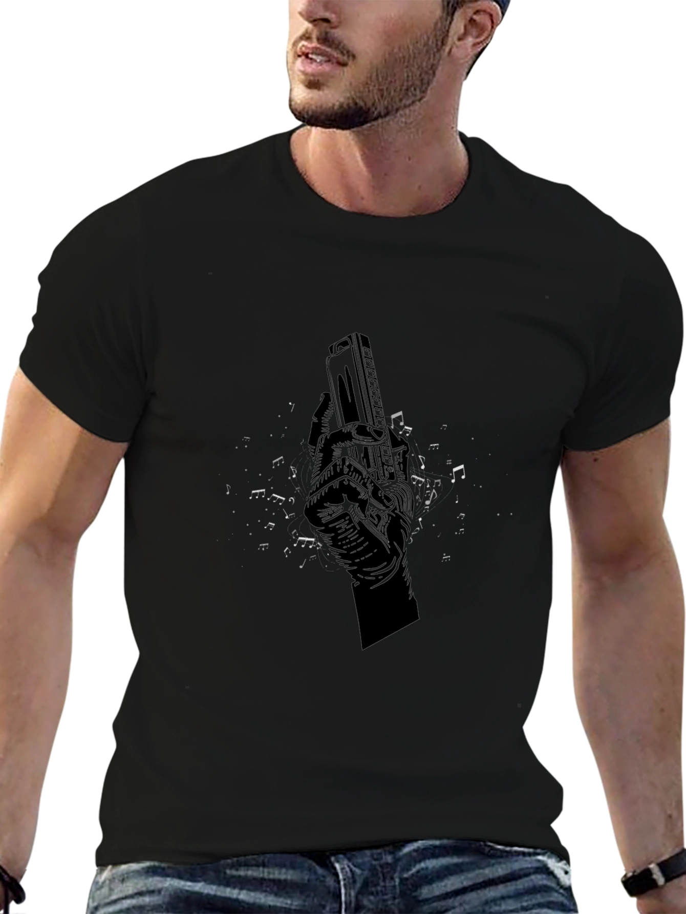 Harmonica Hand Graphic T-Shirt - Music Lover Tee