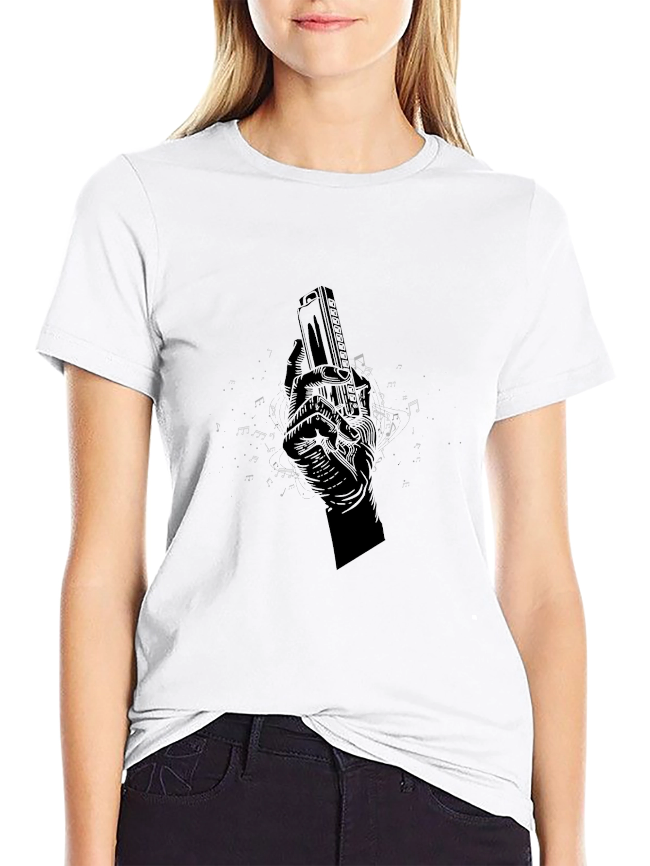 Harmonica Hand Graphic T-Shirt - Music Lover Tee