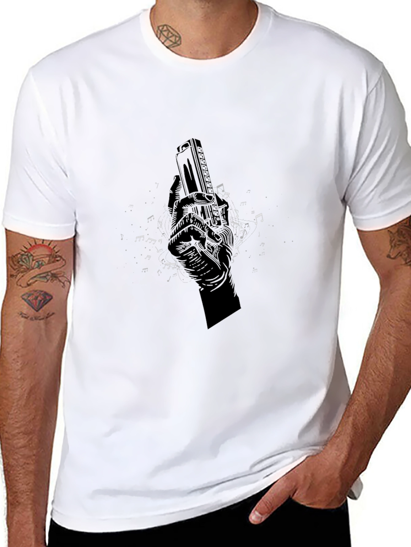 Harmonica Hand Graphic T-Shirt - Music Lover Tee