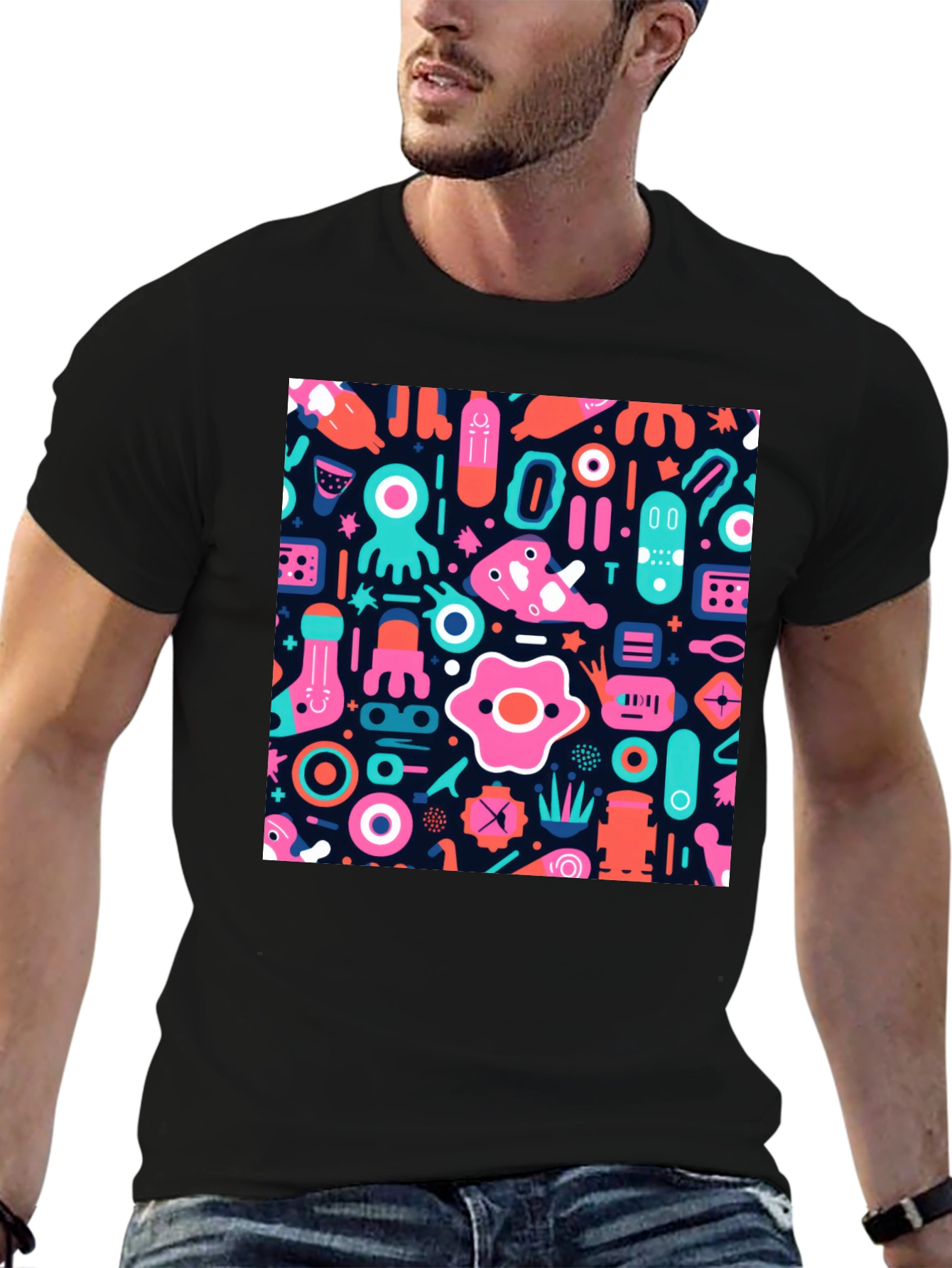 Funky Graphic Print Black T-Shirt