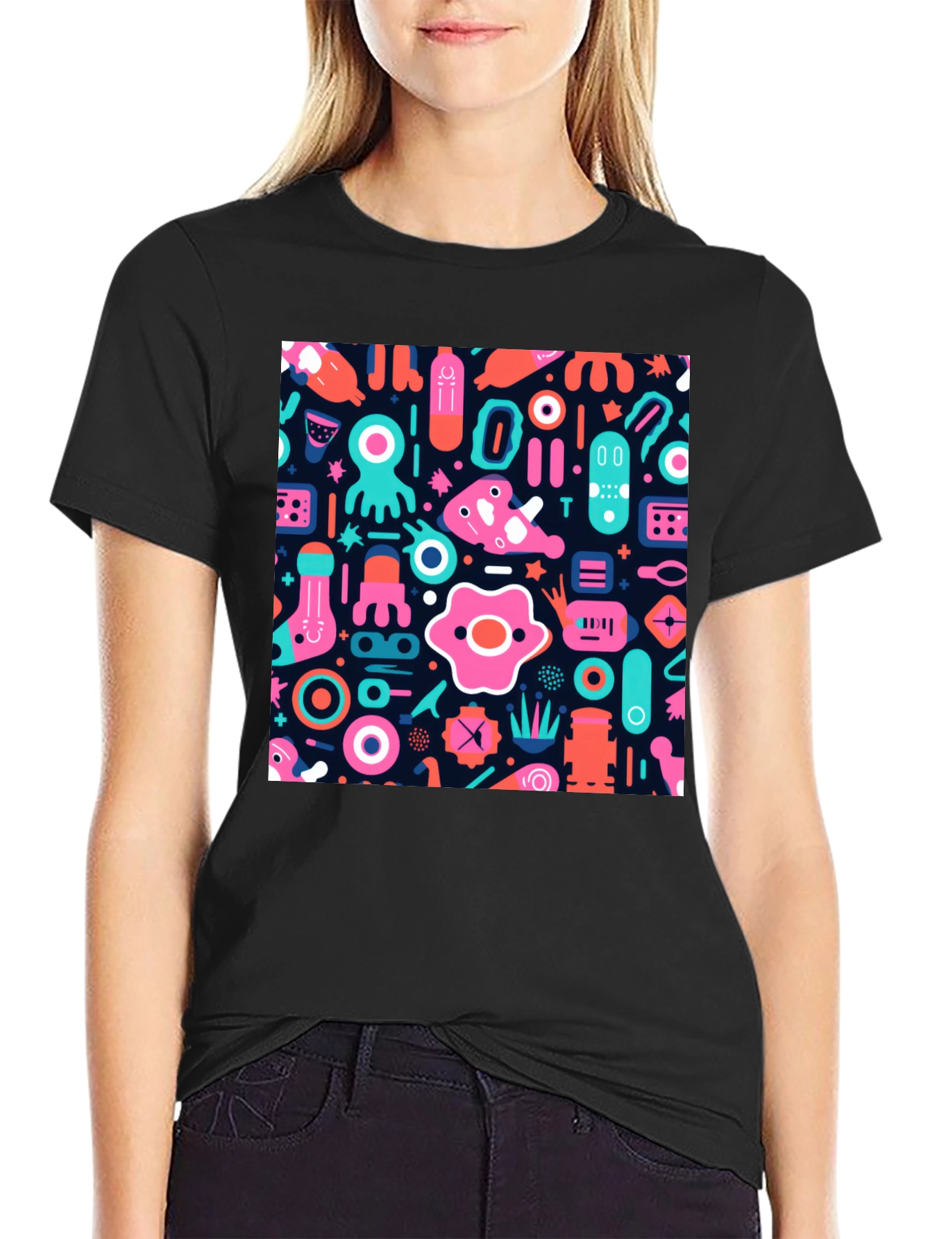 Funky Graphic Print Black T-Shirt