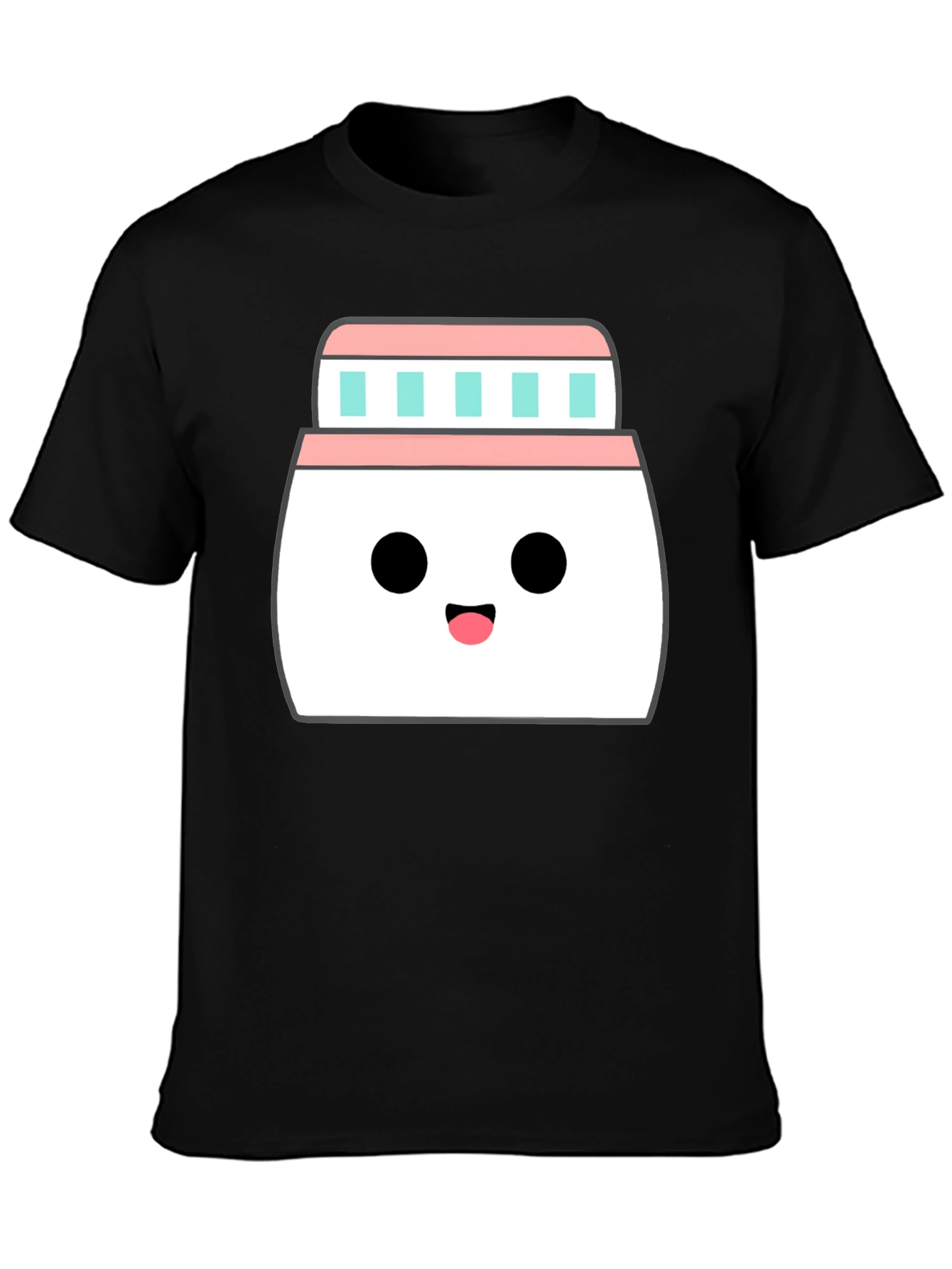Kawaii Cream Jar Graphic Tee - Black Cotton T-Shirt