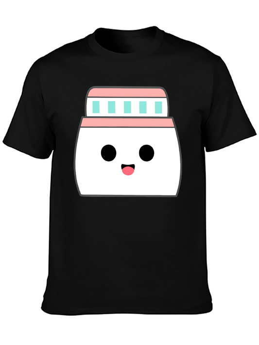 Kawaii Cream Jar Graphic Tee - Black Cotton T-Shirt