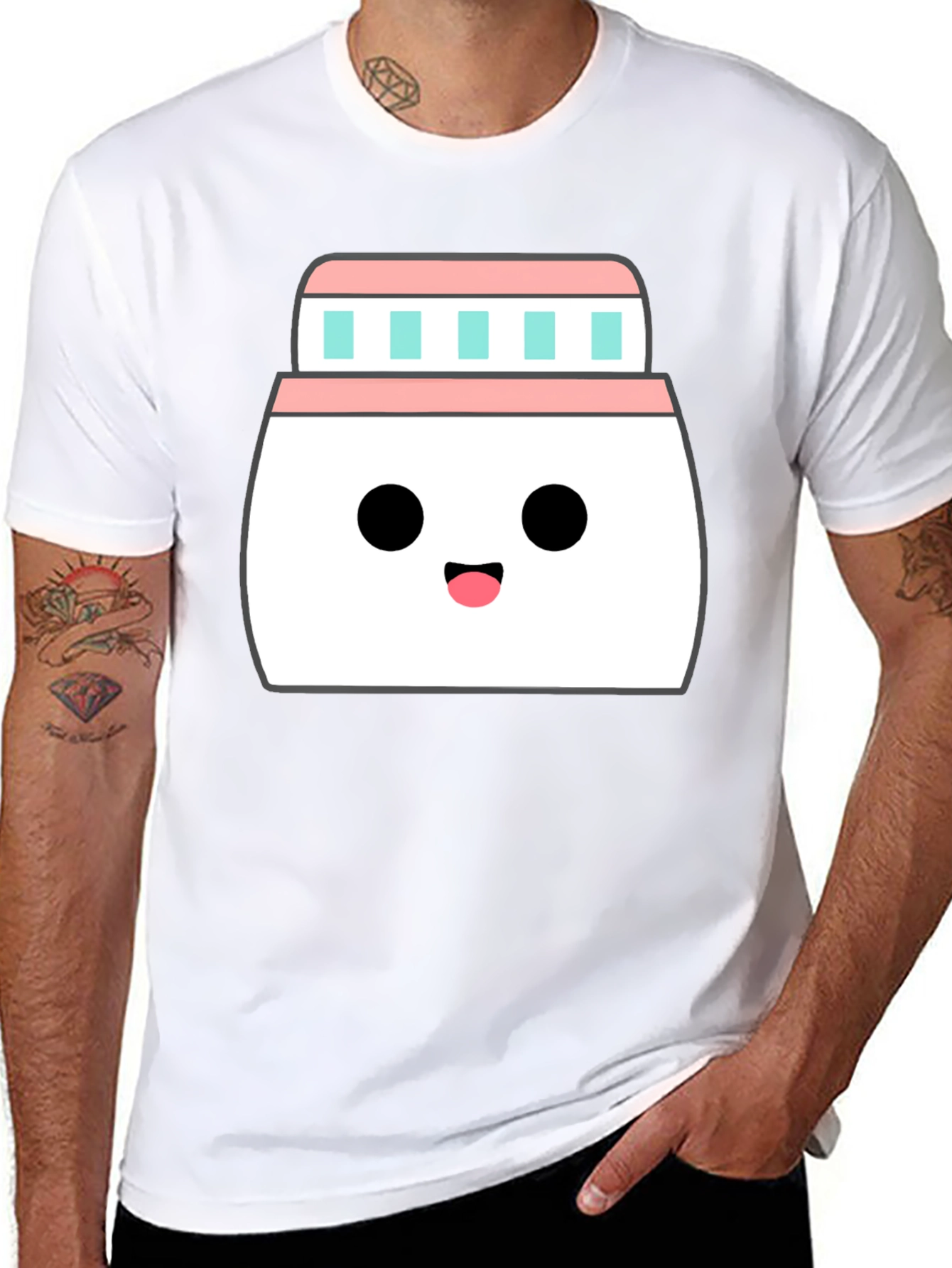 Kawaii Cream Jar Graphic Tee - Black Cotton T-Shirt