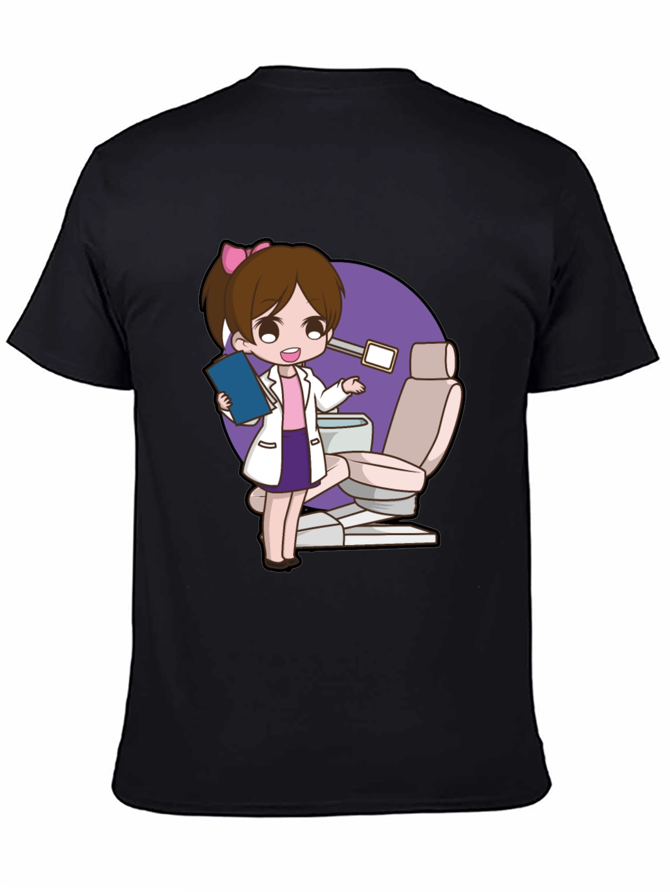 Cute Dentist Cartoon Graphic Tee - Black T-Shirt