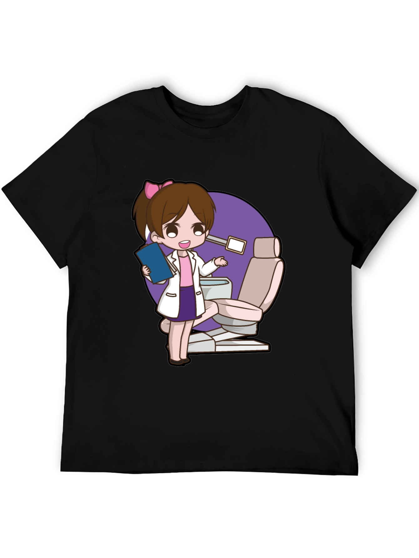Cute Dentist Cartoon Graphic Tee - Black T-Shirt