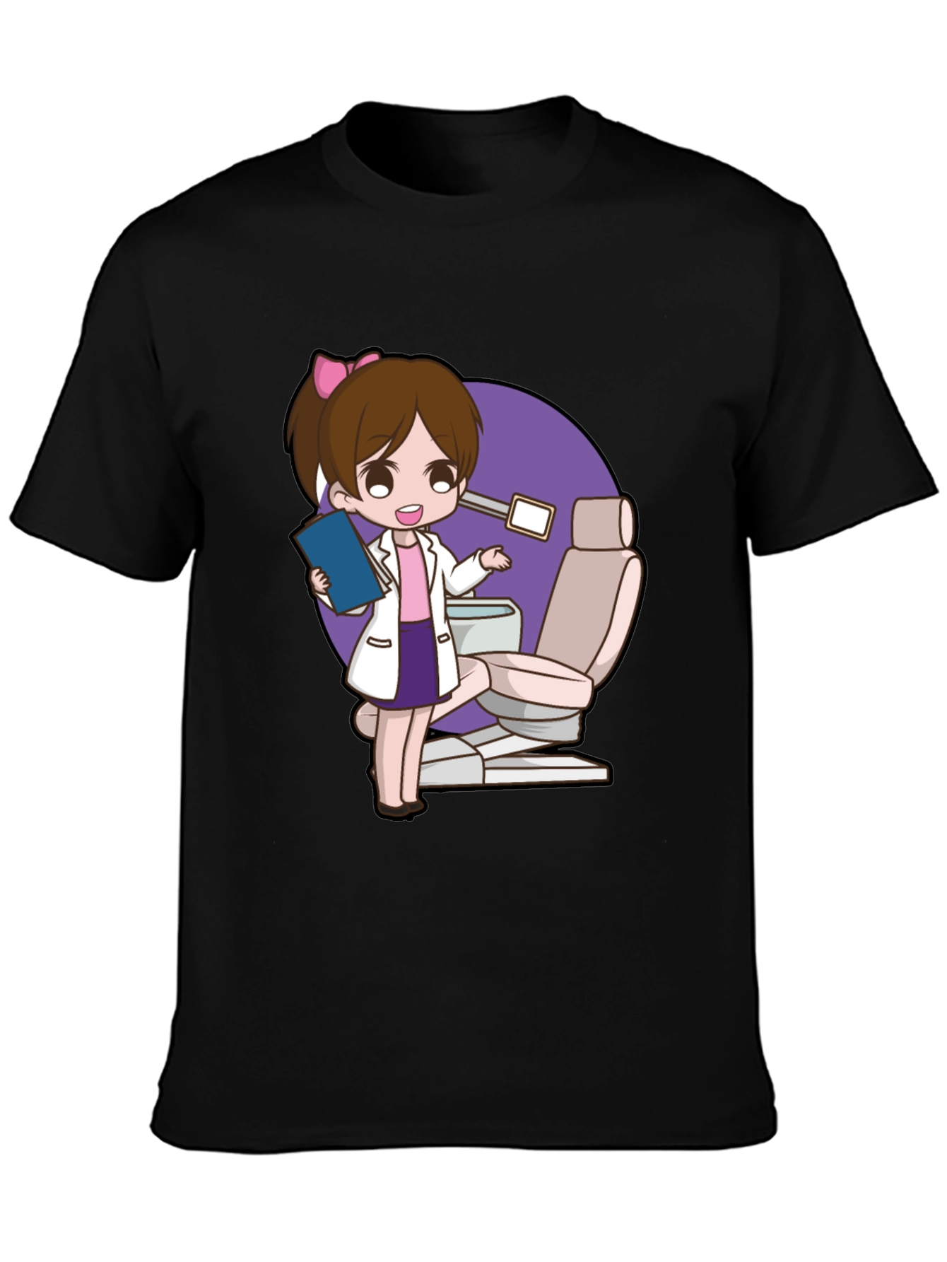 Cute Dentist Cartoon Graphic Tee - Black T-Shirt