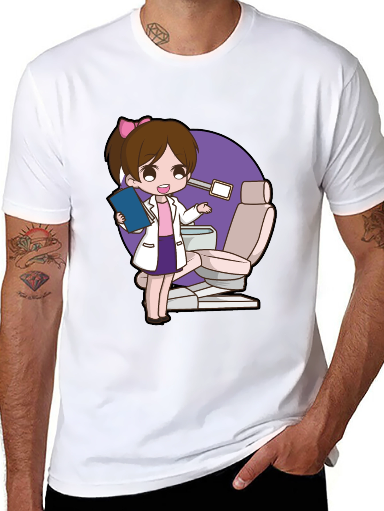 Cute Dentist Cartoon Graphic Tee - Black T-Shirt