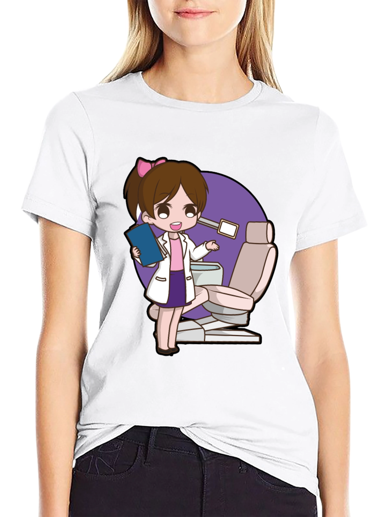 Cute Dentist Cartoon Graphic Tee - Black T-Shirt