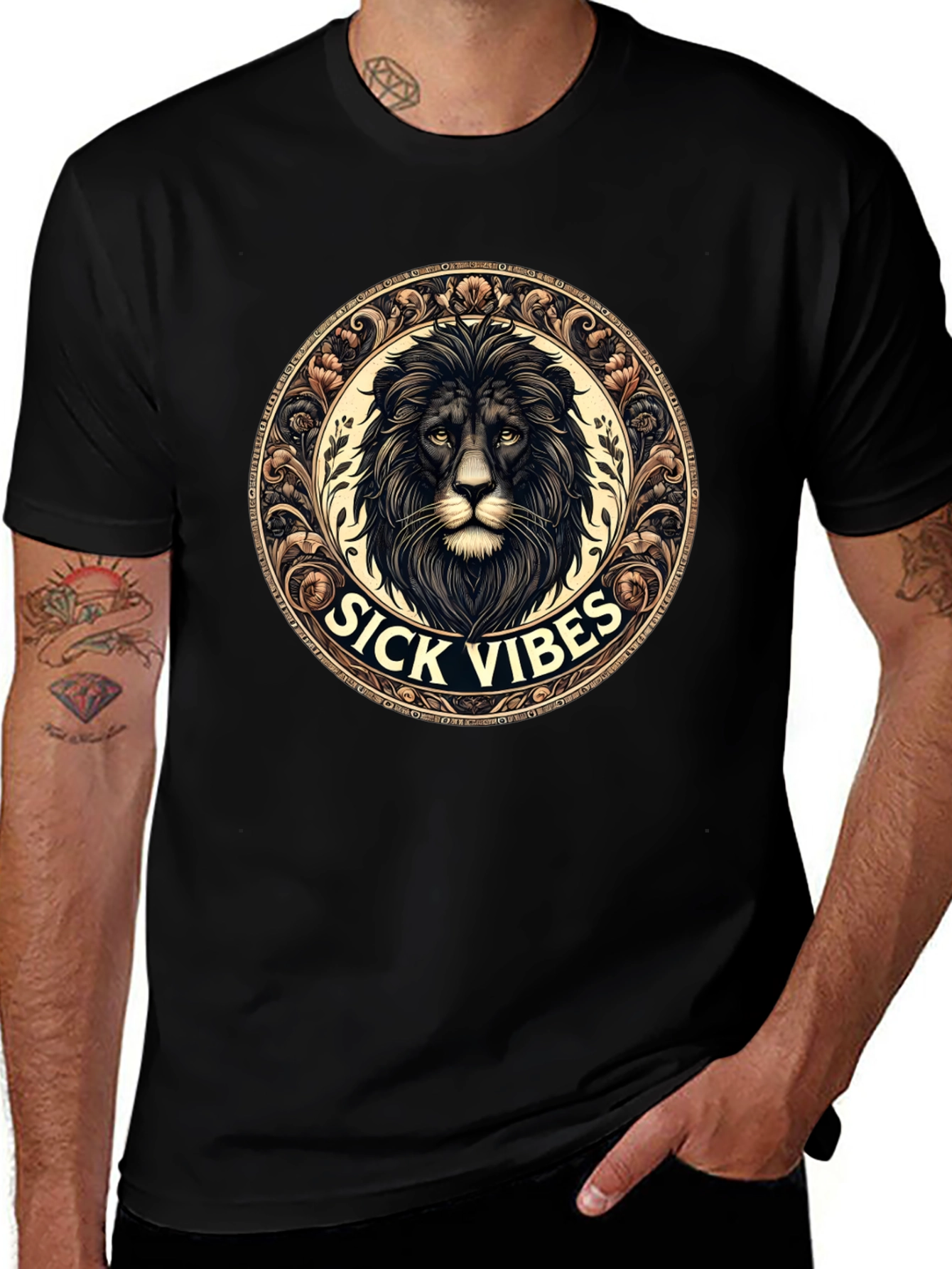 Sick Vibes Lion Graphic Tee - Black