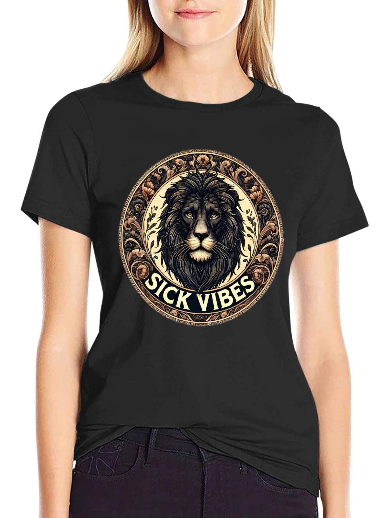 Sick Vibes Lion Graphic Tee - Black