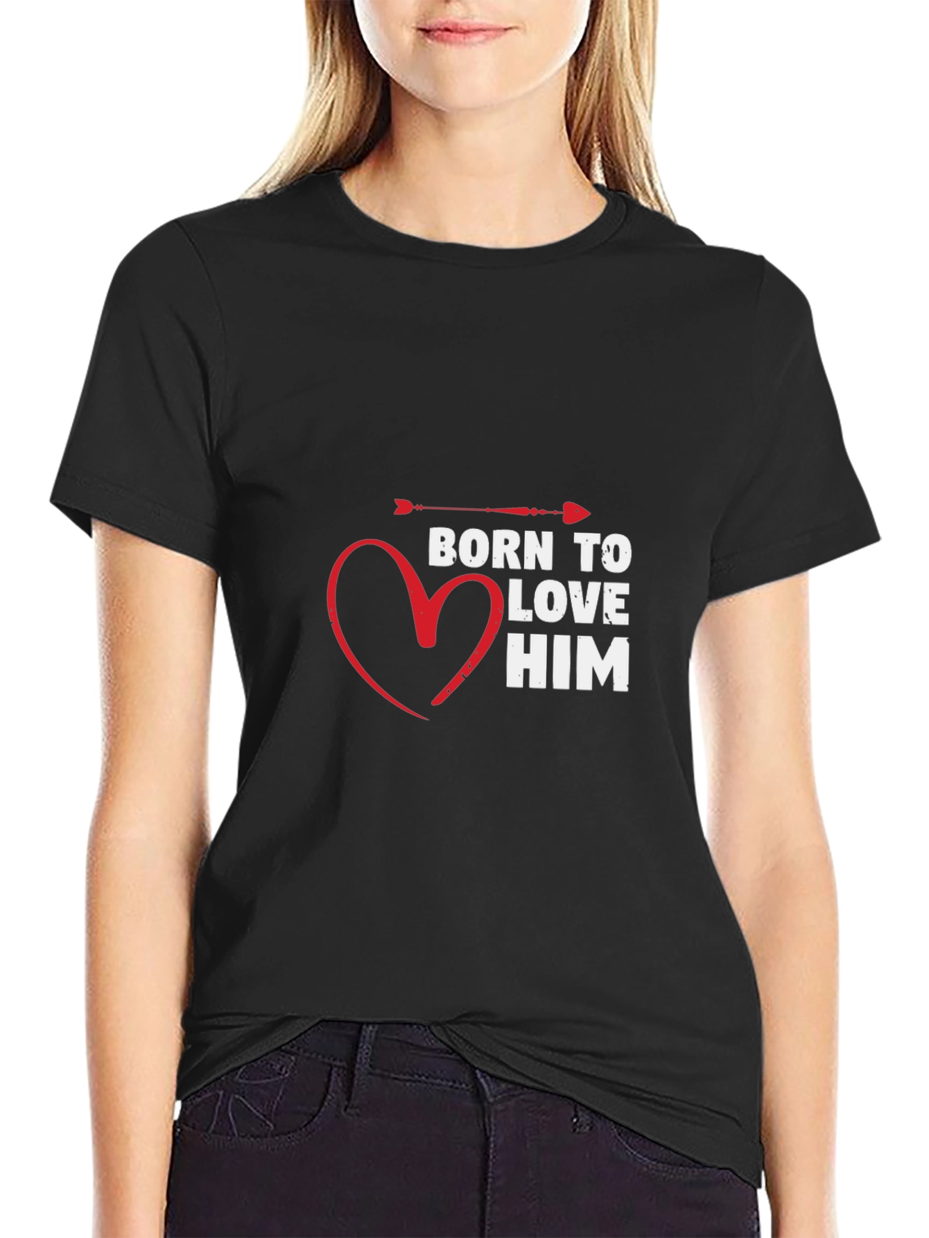 Born to Love Him Graphic T-Shirt - Black