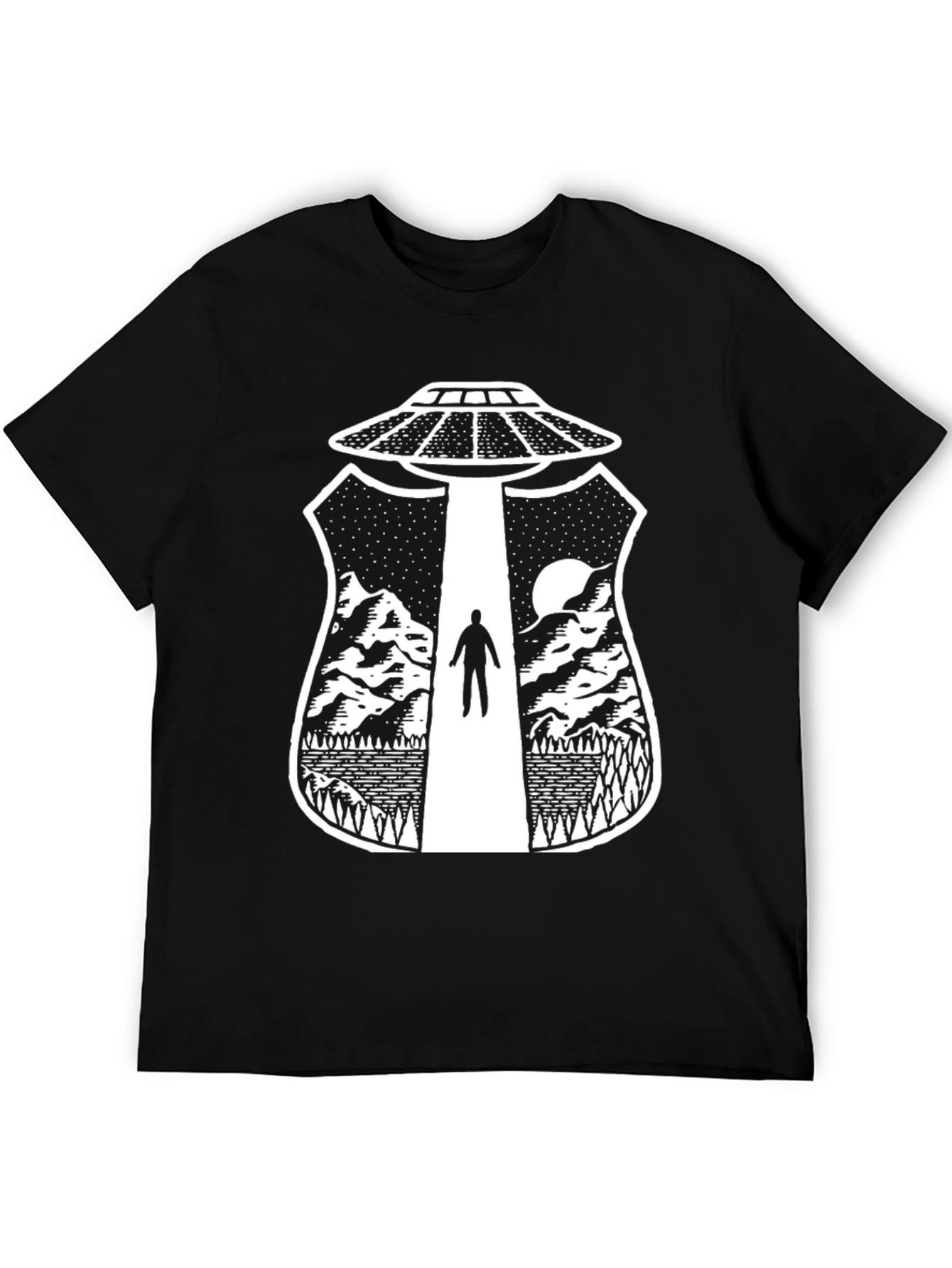 UFO Abduction Graphic T-Shirt - Black