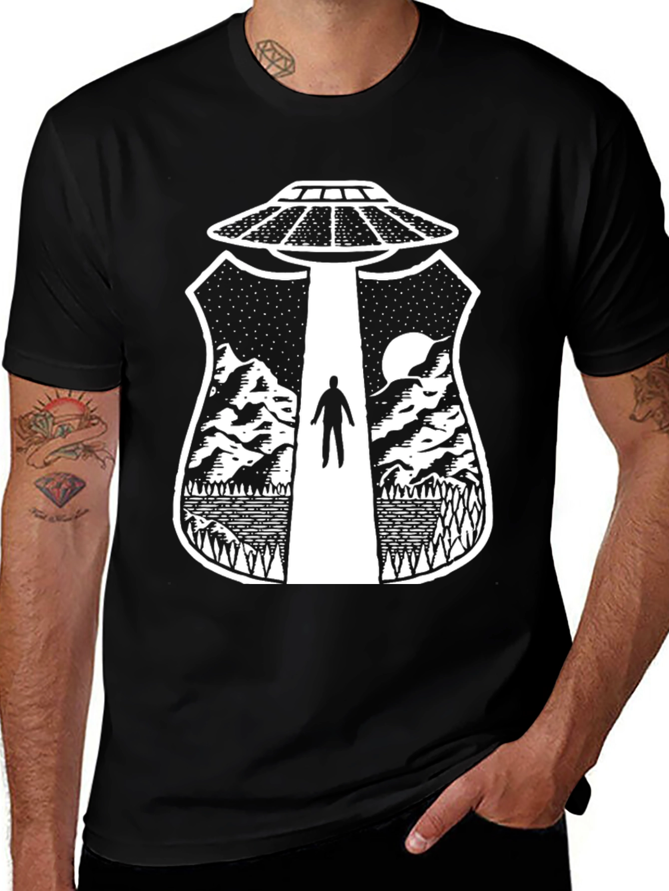 UFO Abduction Graphic T-Shirt - Black