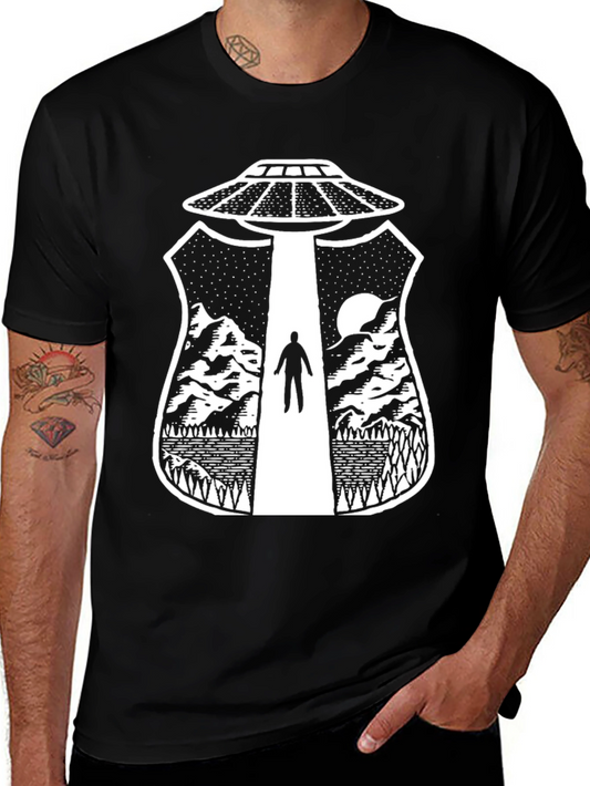 UFO Abduction Graphic T-Shirt - Black