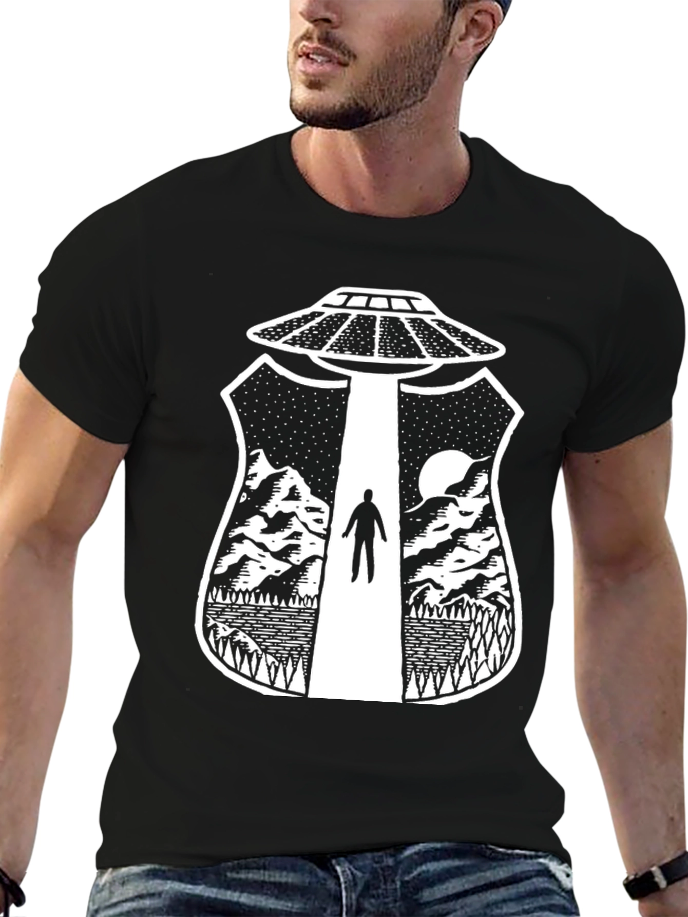 UFO Abduction Graphic T-Shirt - Black