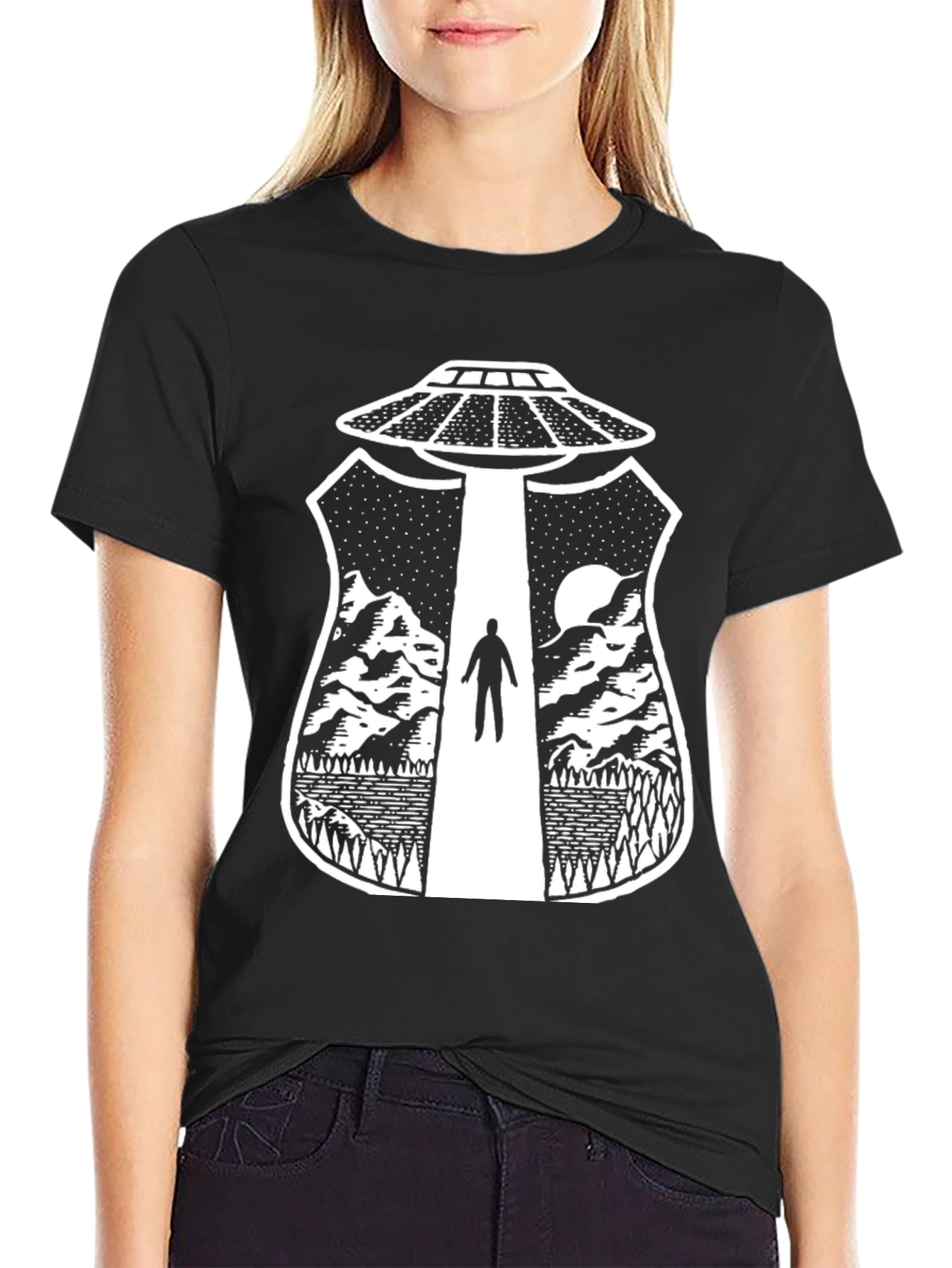 UFO Abduction Graphic T-Shirt - Black