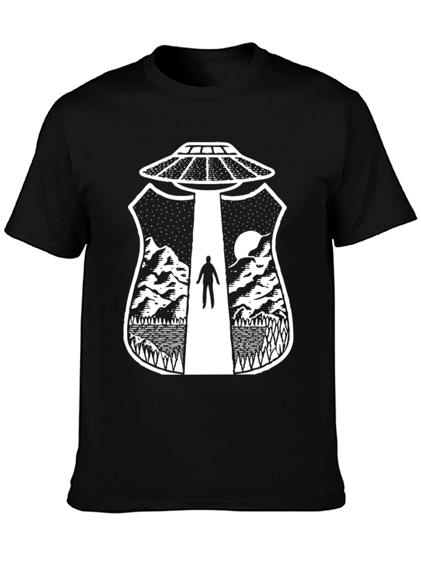 UFO Abduction Graphic T-Shirt - Black