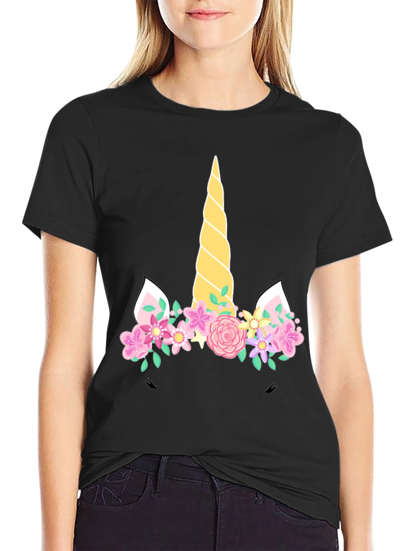 Unicorn Floral T-Shirt - Black