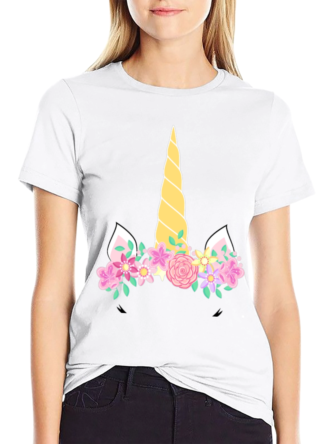 Unicorn Floral T-Shirt - Black