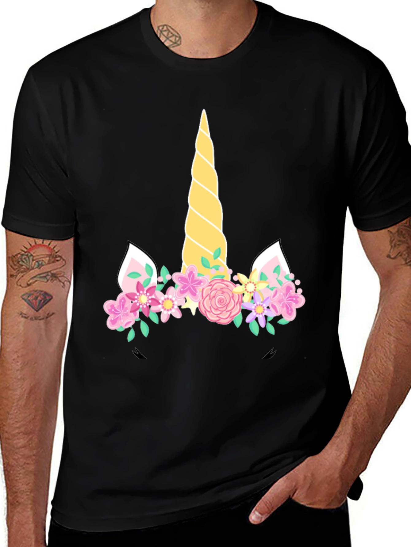 Unicorn Floral T-Shirt - Black