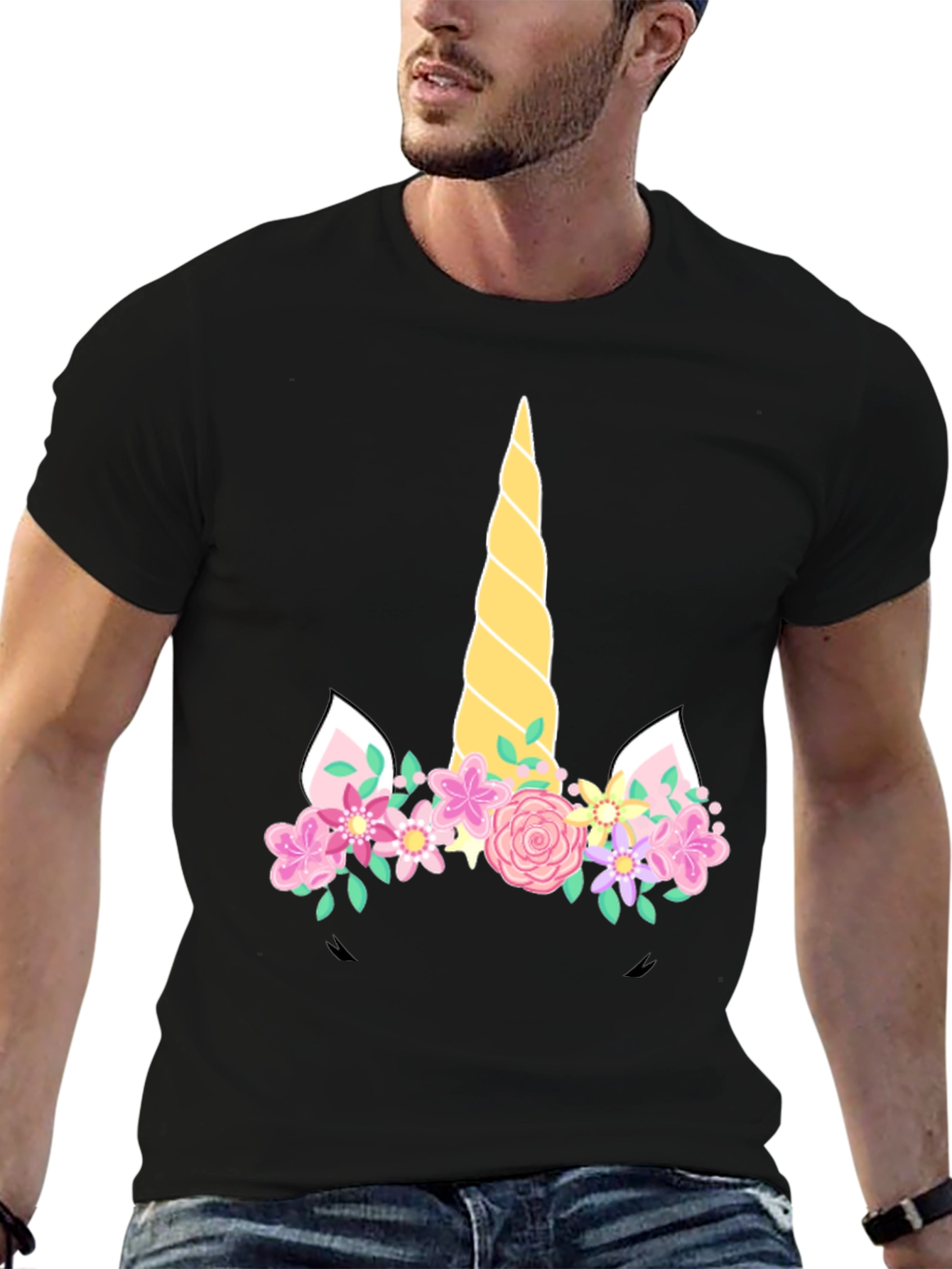 Unicorn Floral T-Shirt - Black