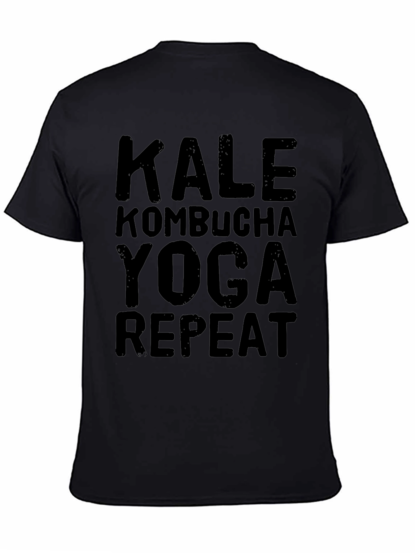 Kale Kombucha Yoga Repeat Black Graphic T-Shirt