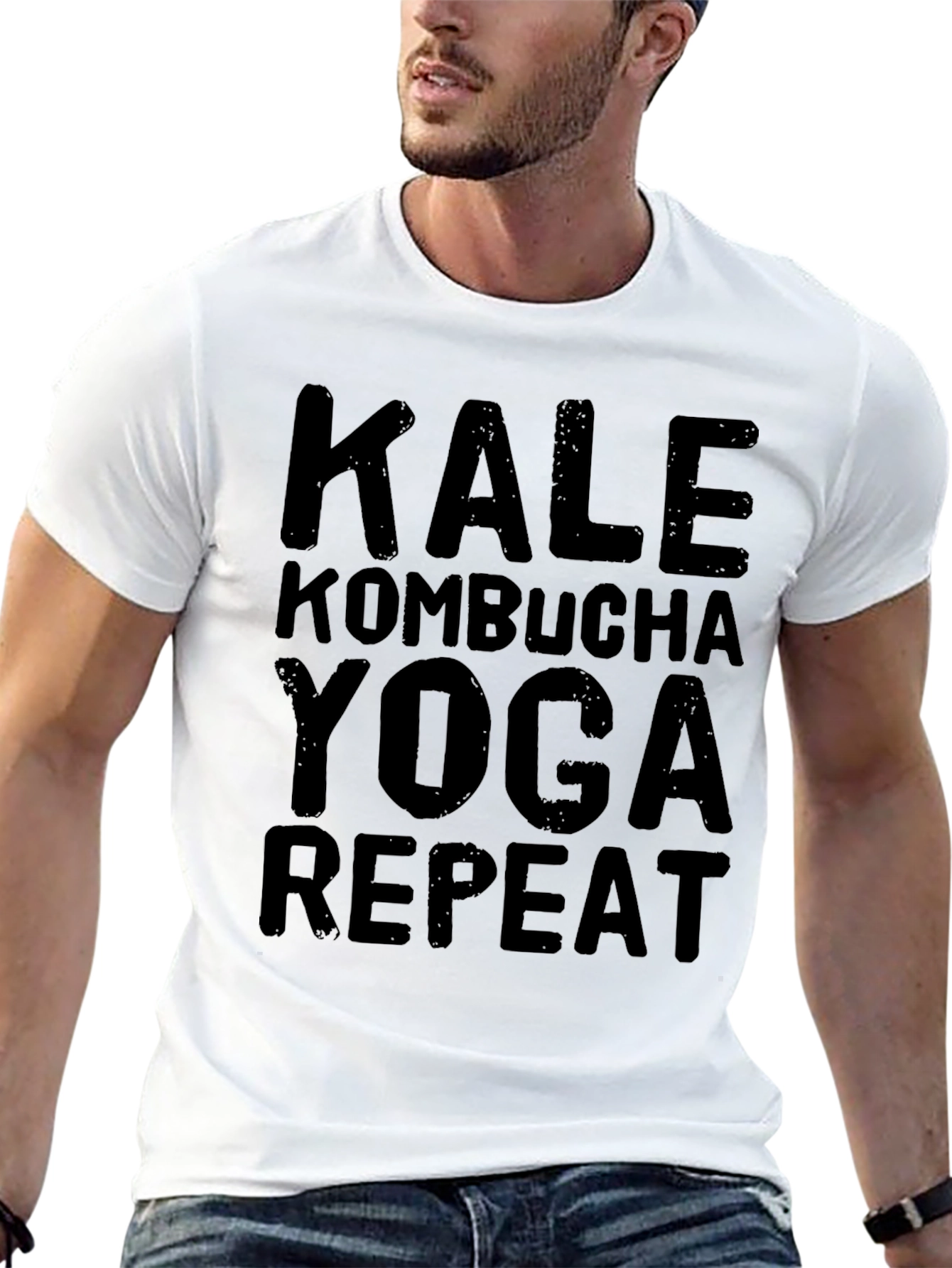 Kale Kombucha Yoga Repeat Black Graphic T-Shirt