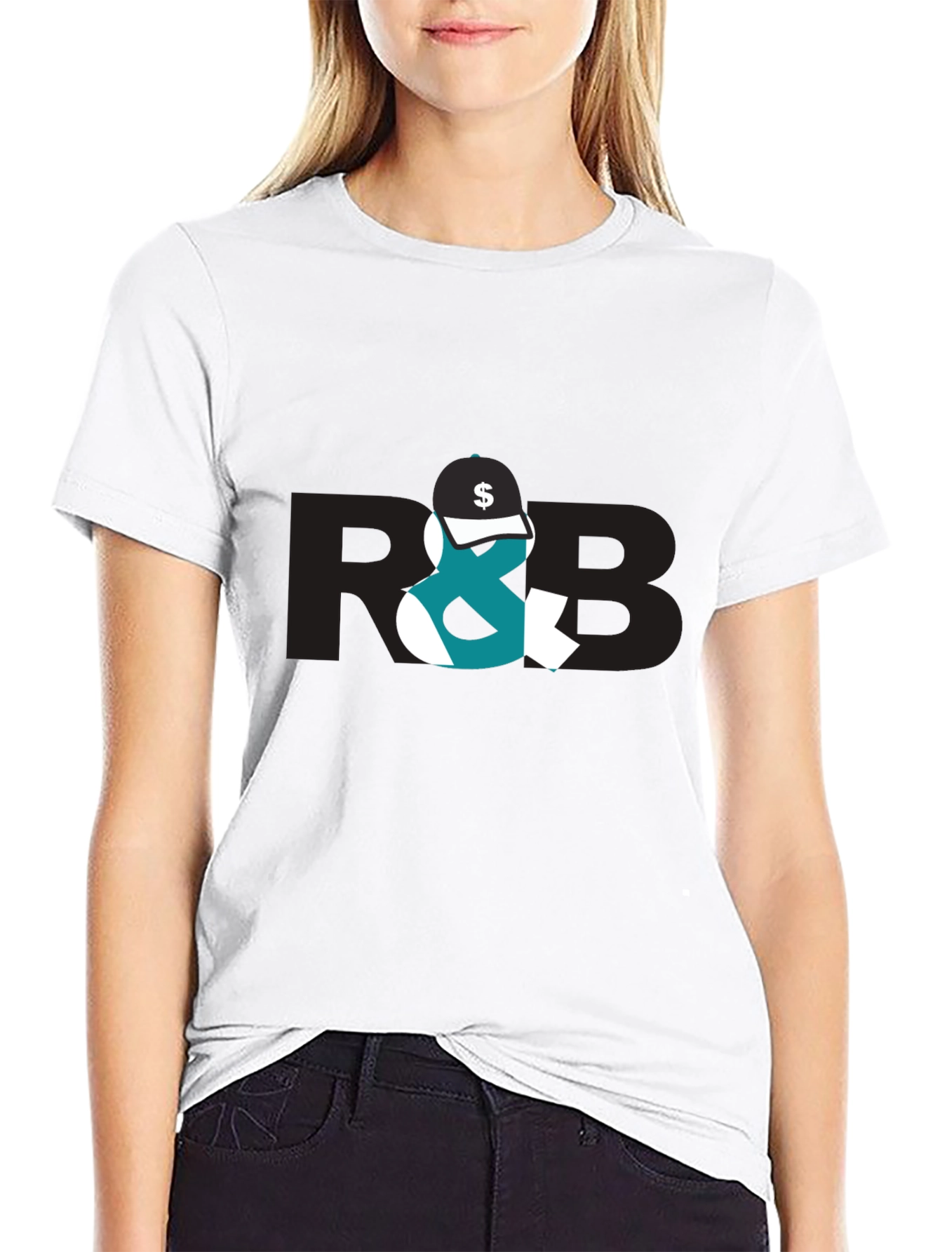 Trendy Black Graphic Tee with R&B Design
