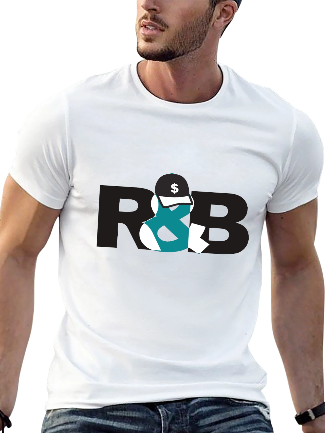 Trendy Black Graphic Tee with R&B Design